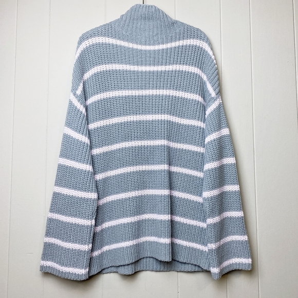 Caslon Shaker Mock Neck Sweater new NWT medium gray pink stripe boxy chunky - Picture 4 of 9